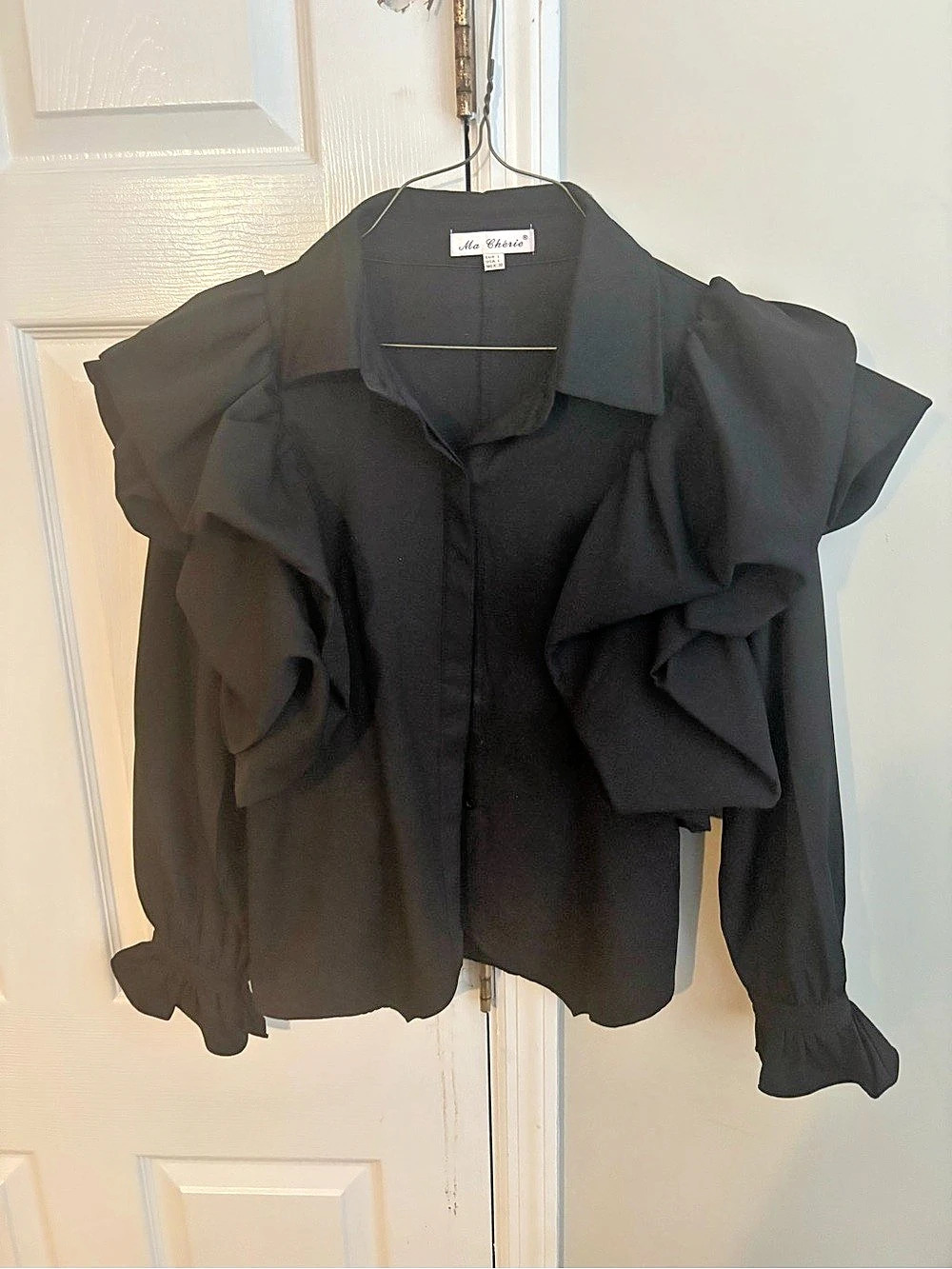 Ma Cherie Black Ruffle Sleeve Blouse